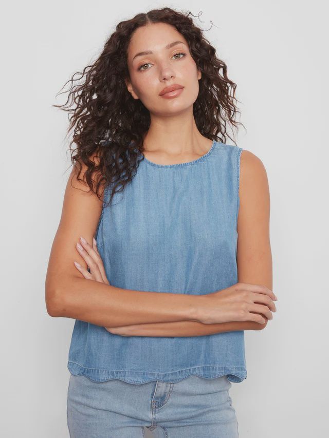 Scallop Hem Sleeveless Top with Back Buttons