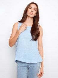 Linen Sleeveless blouse with Side Buttons
