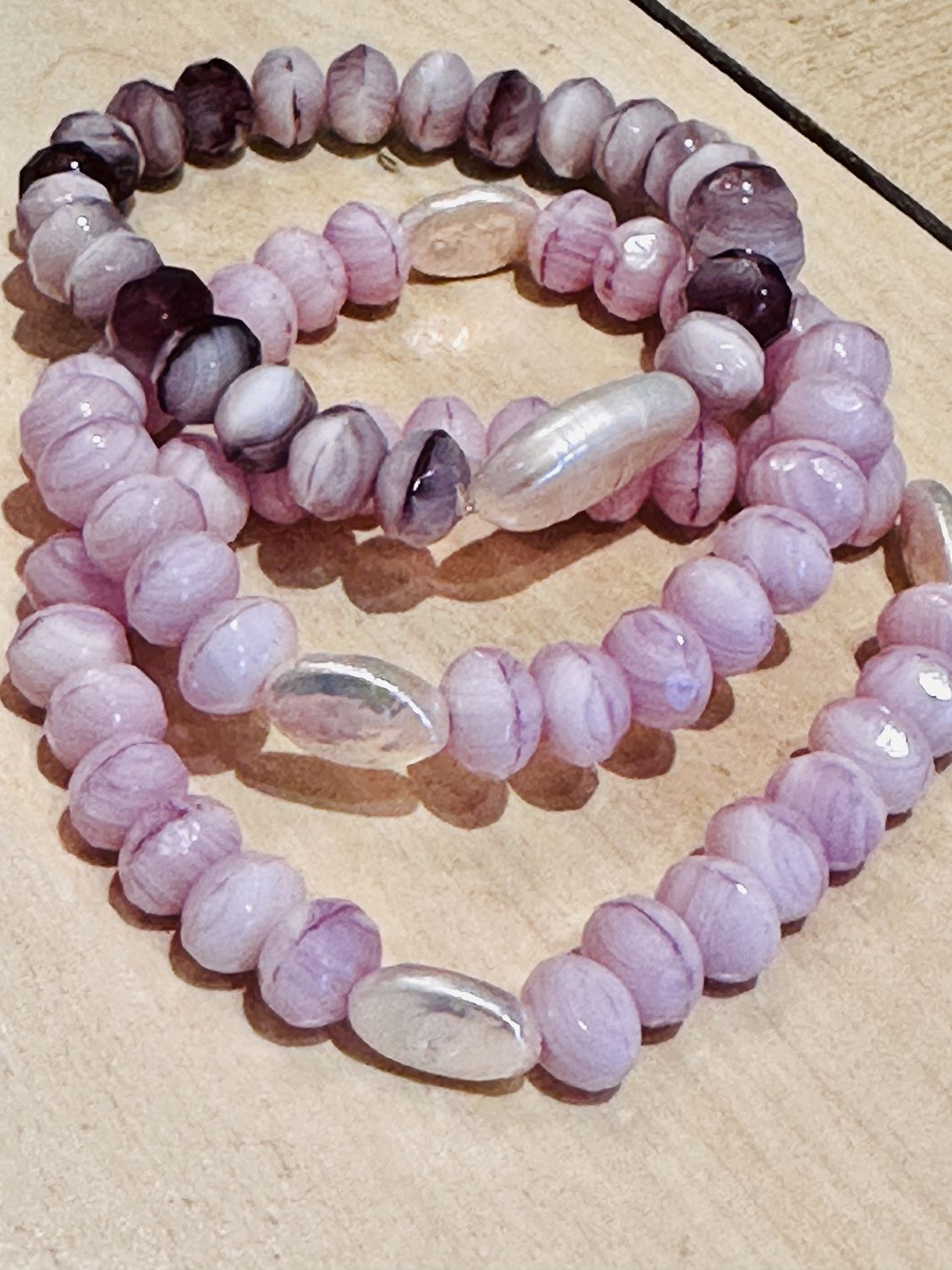Set of 3 Lilac and Pearl Bracelets