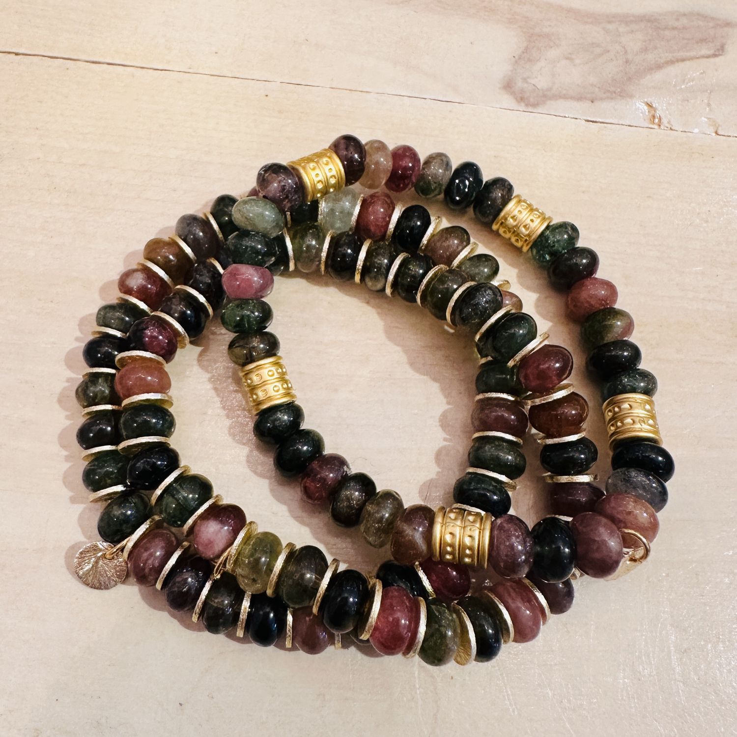 Set of 3 Tourmaline &amp; Gold Bracelets