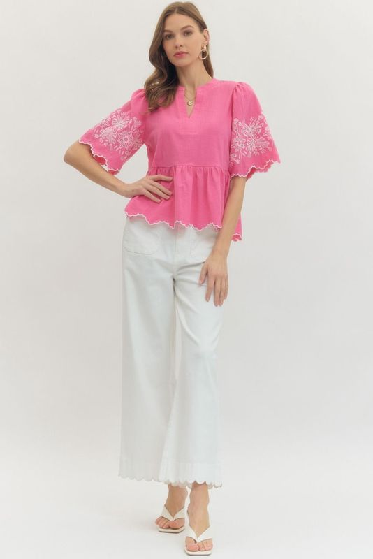 Pink Gauzy Embroidered Top
