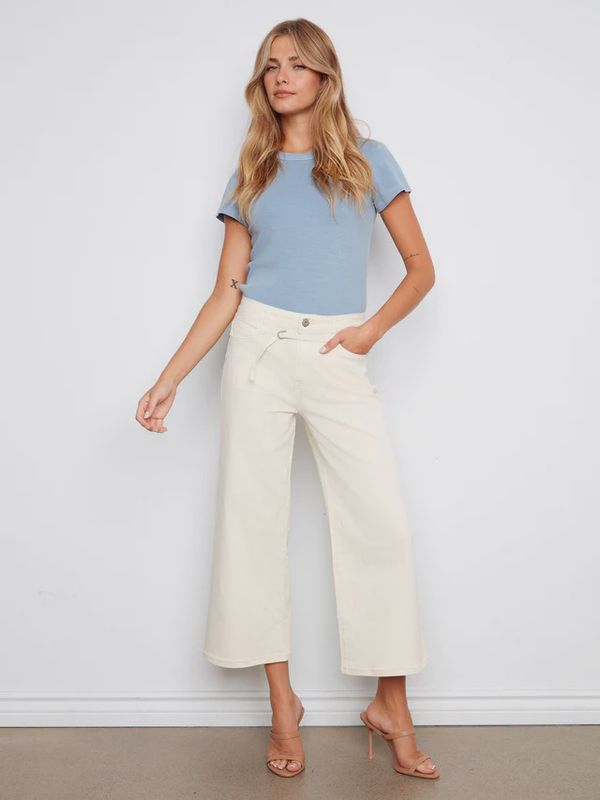 Belted Cropped Wide Leg Twill Jeans
