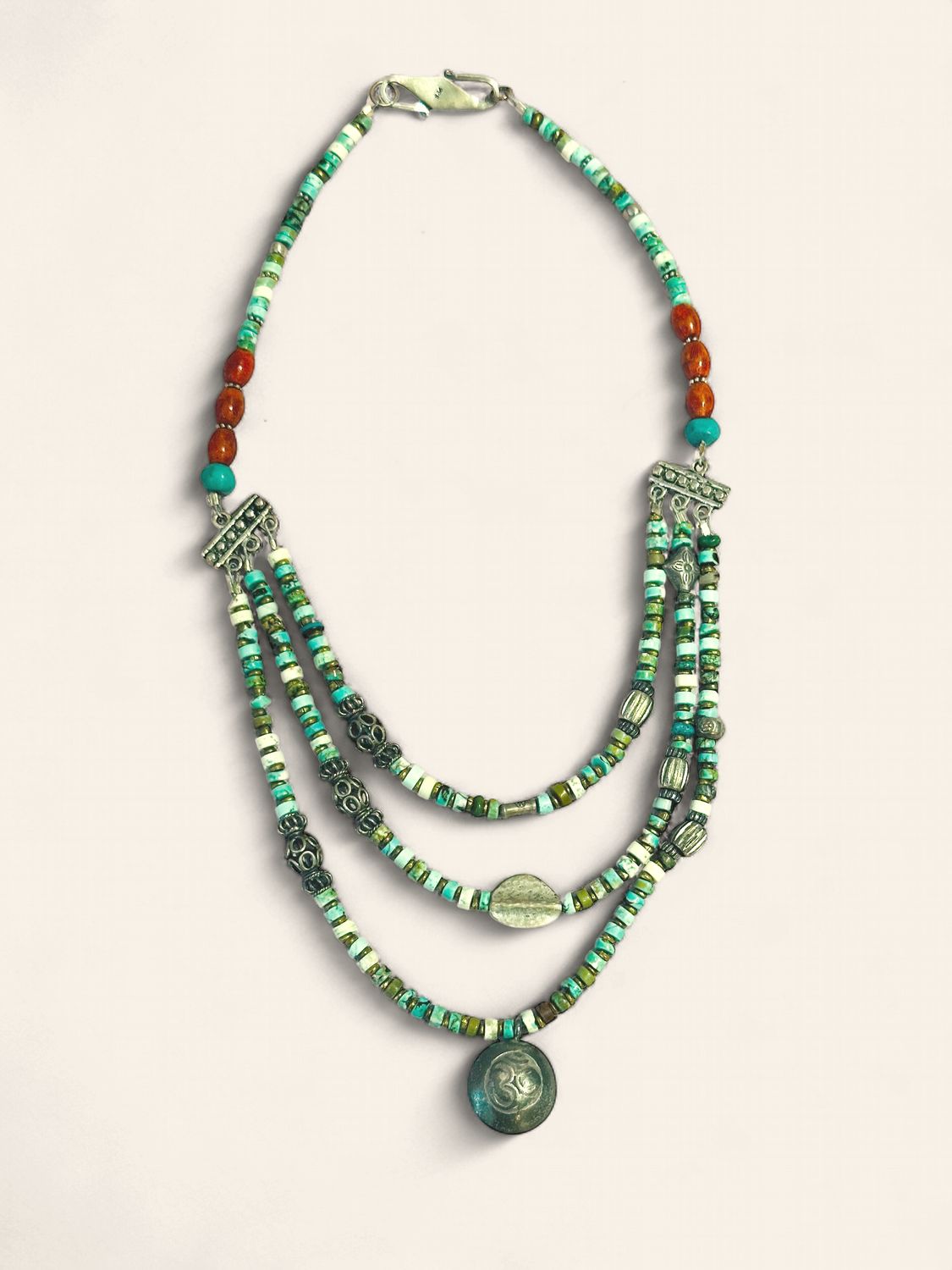 Turquoise, Coral and Sterling Necklace