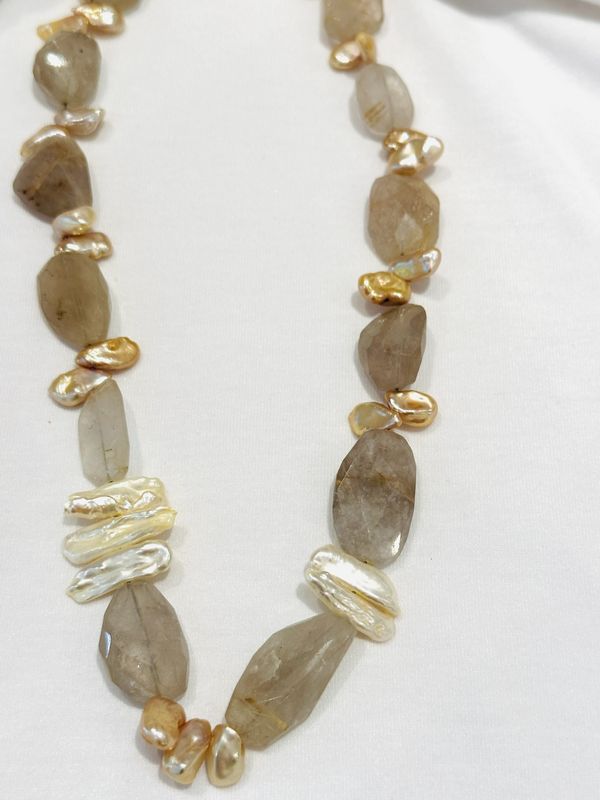 Rutilated Quartz and Pearl Necklace
