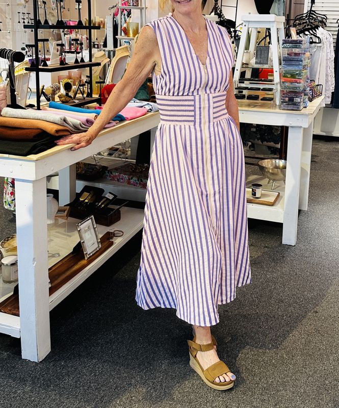 Sleeveless Vertical Stripes Zippered Dress