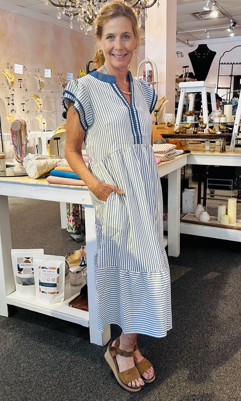 Double Ruffle Striped Dress