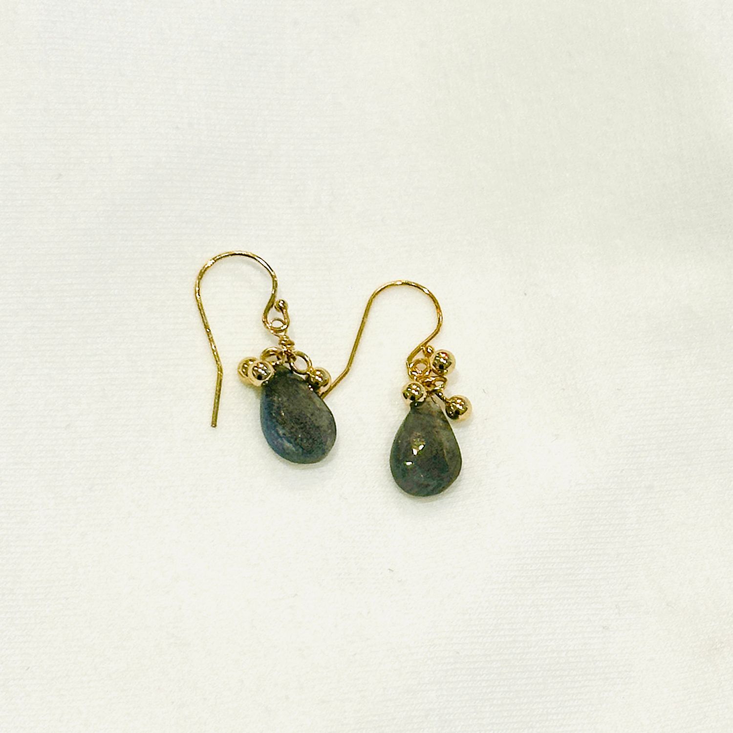 Labradorite Briolette Earrings W/ Gold beads