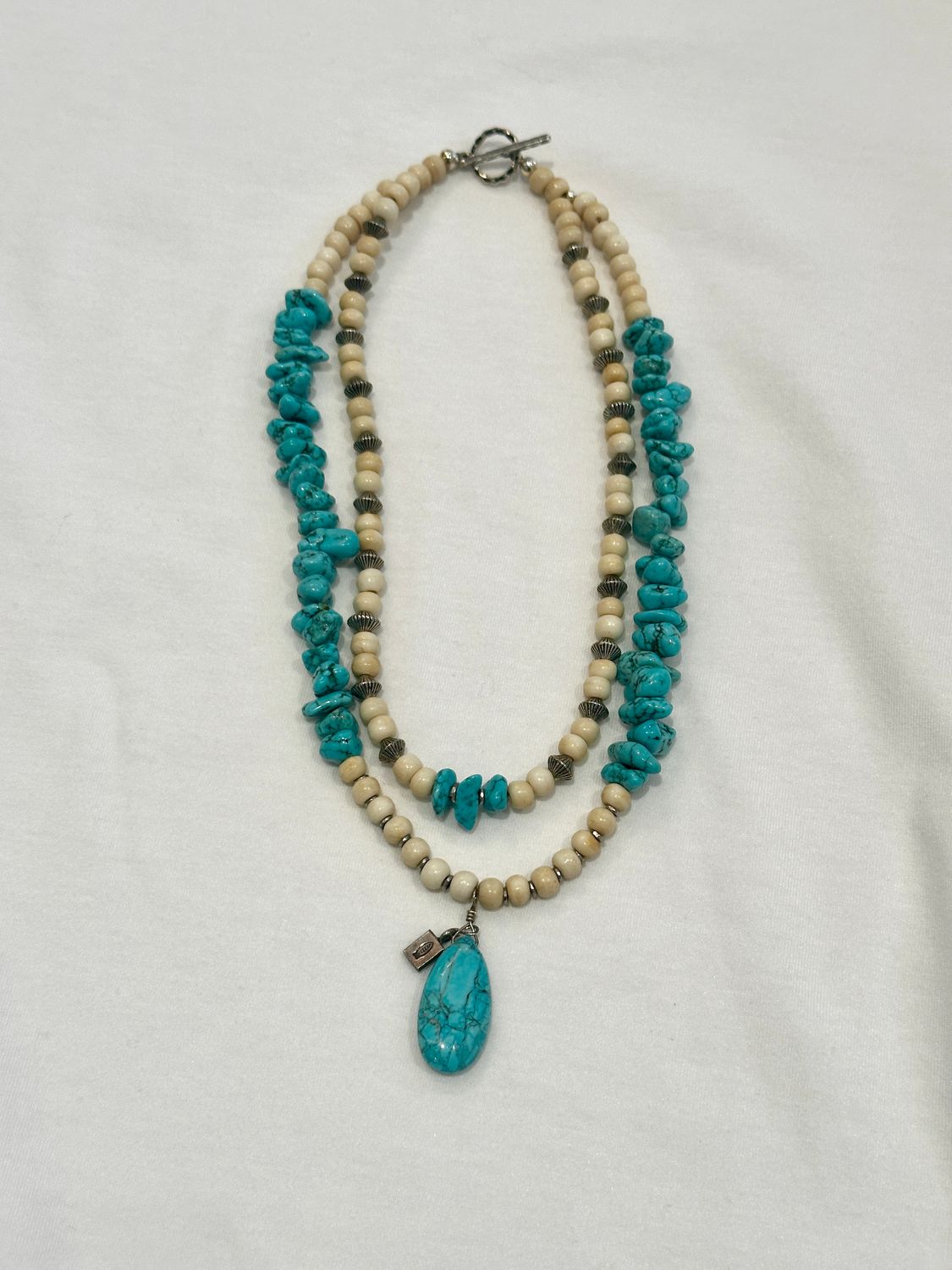 Turquoise and Bone Necklace with Sterling Silver Clasp
