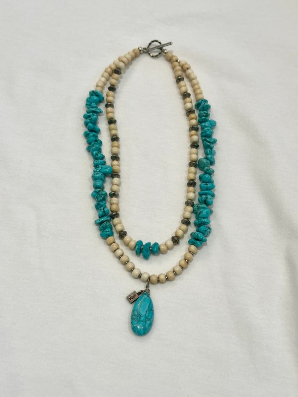 Turquoise and Bone Necklace with Sterling Silver Clasp