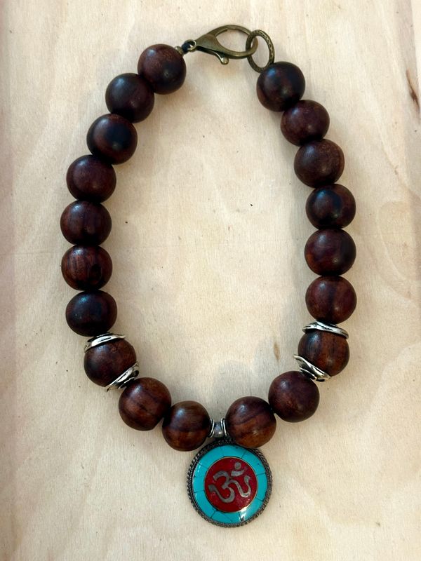 Om Necklace with Wood Beads