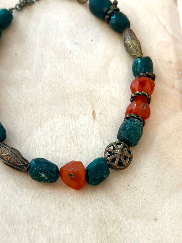Aventurine, Carnelian &amp; Brass Necklace