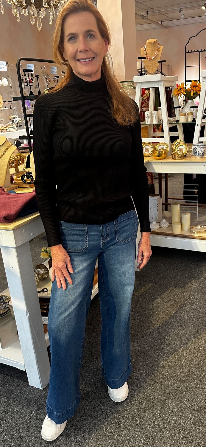 Fine Ribbed Turtleneck Sweater, Color: Black, Size: Small