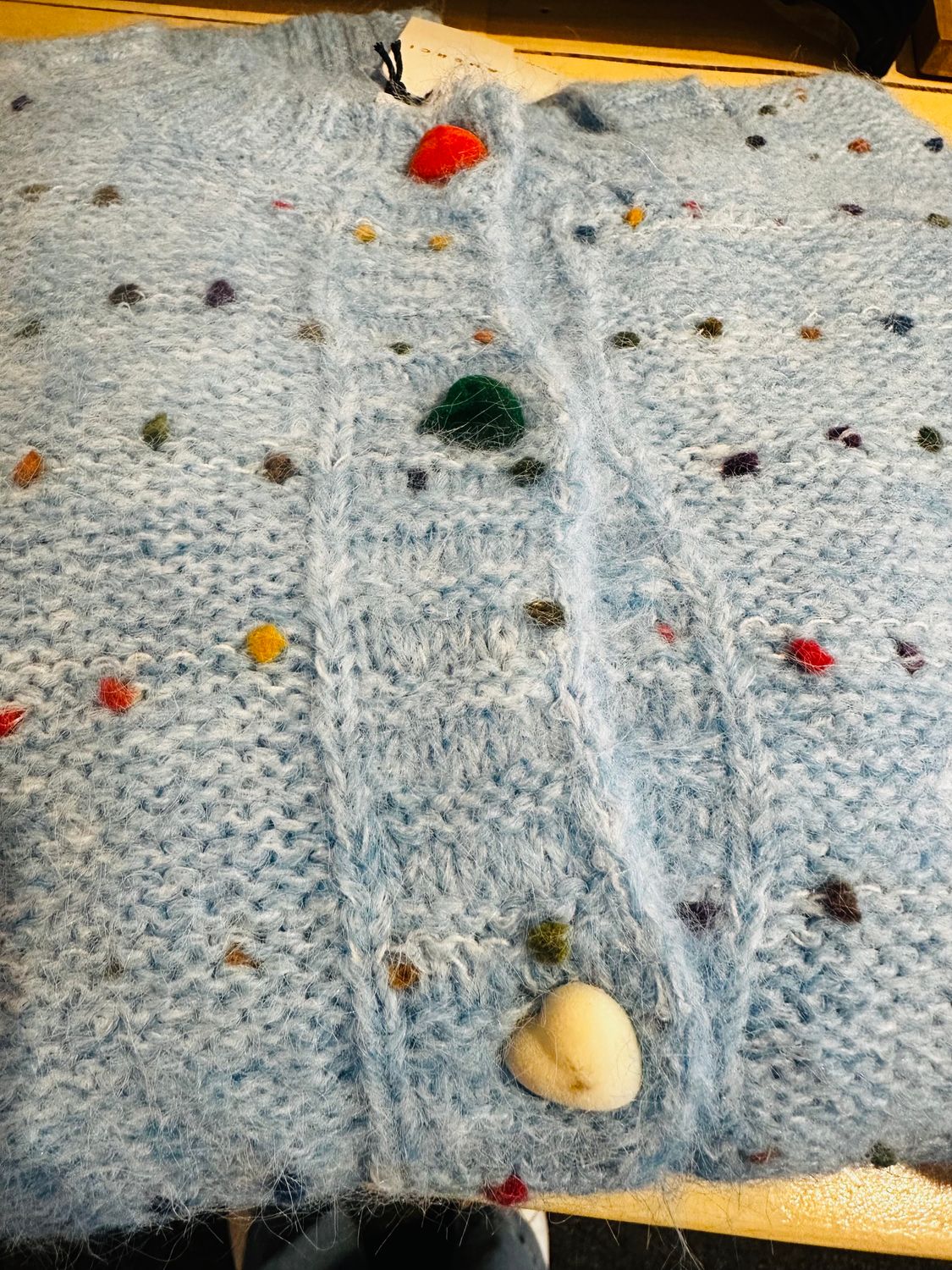 Cherry Cream Speckled Knit Sweater /Cardigan, Color: Pastel Blue Multi, Size: Small