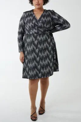 CURVE METALLIC CHEVRON WRAP DRESS