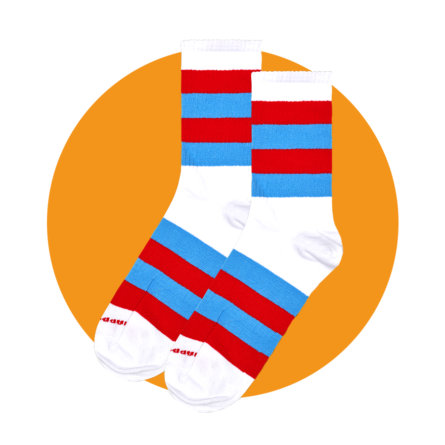 White Socks with Blue and Red Lines