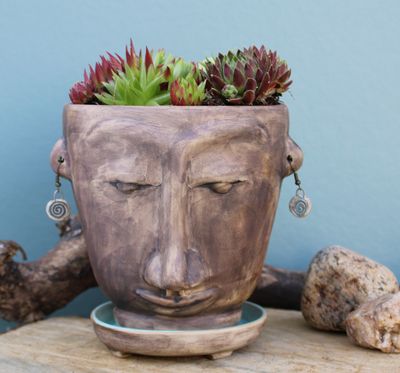CERAMIC HEAD PLANTER with SAUCER  size no1.