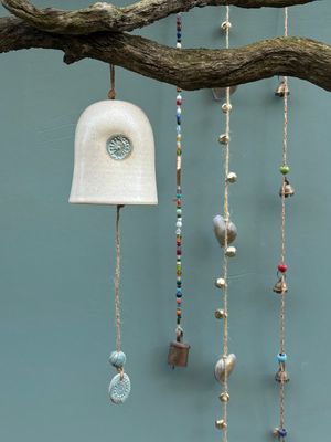 CERAMIC BELL- Cream/Green