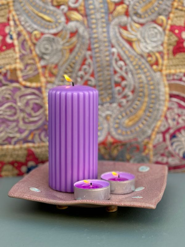 Ceramic Candle Holder- Square/ Purple