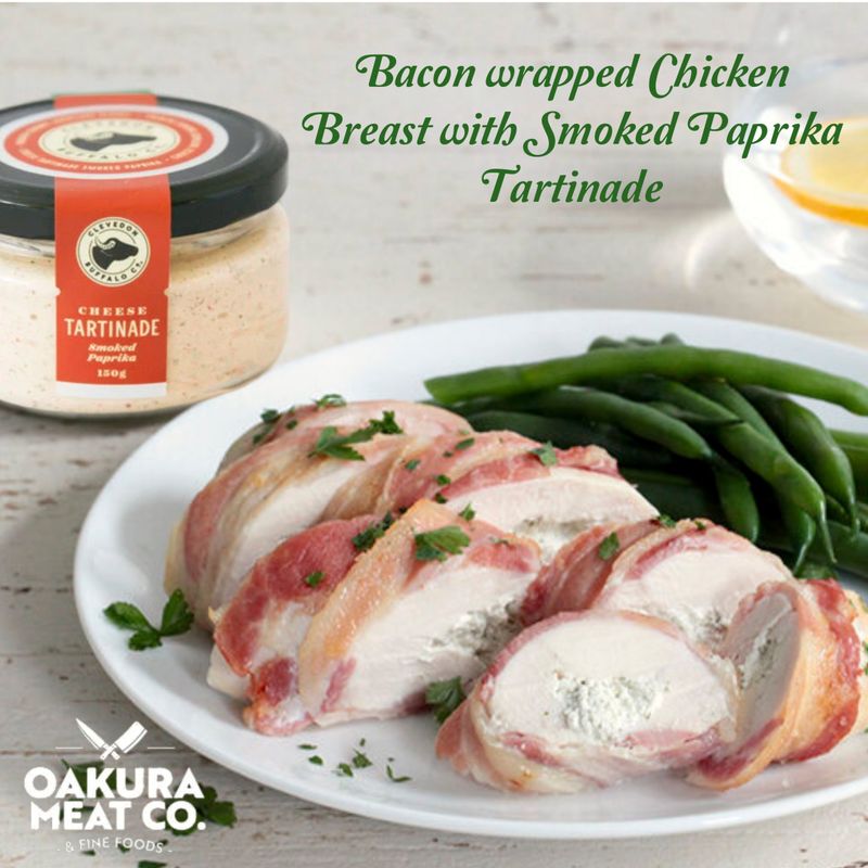 Bacon wrapped Chicken Breast with Smoked Paprika Tartinade