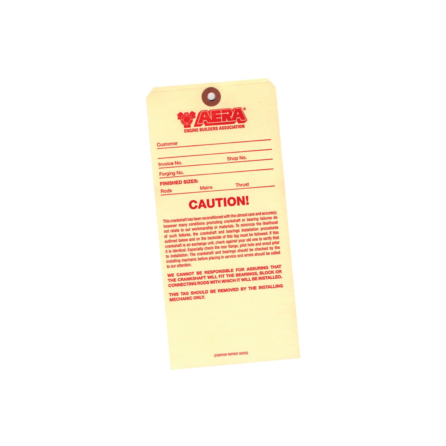 Caution Tag Crankshaft Caution Tag Crankshaft