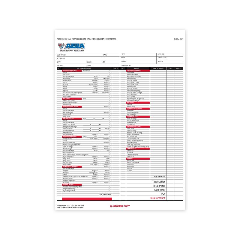 Shop Order Forms