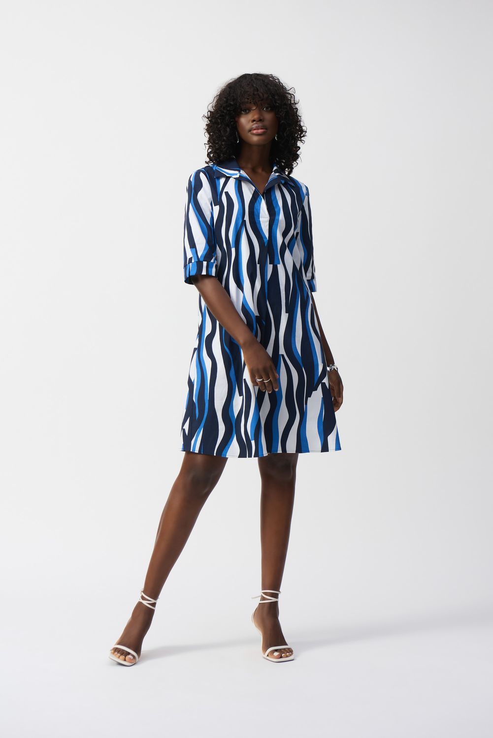 Silky Knit Stripe Print Trapeze dress Joseph Ribkoff main image 0