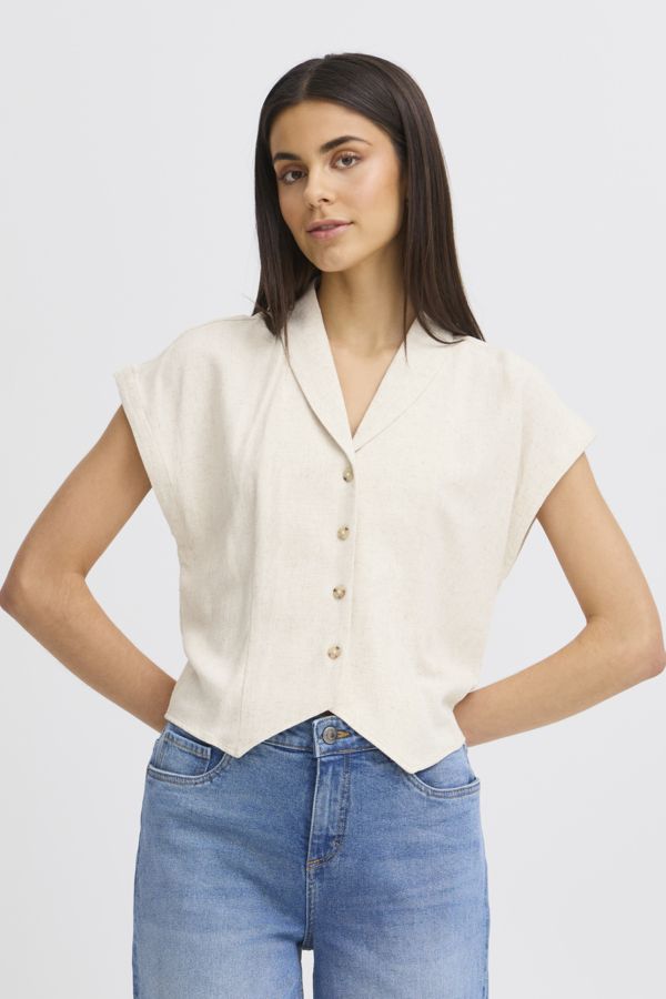 FRANSA Collared Linen Blouse