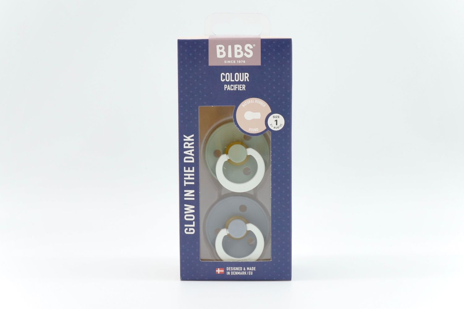 BIBS Pacifier Colour Twin Pack Latex Glow - Sage Cloud Mix
