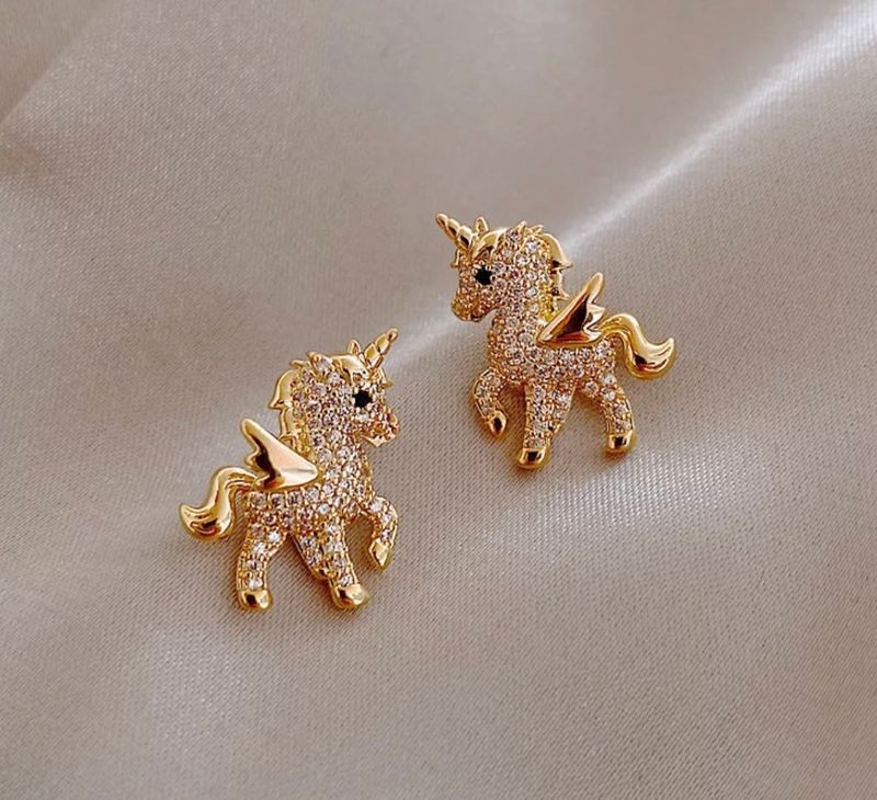 Gold tone Unicorn Stud Earrings