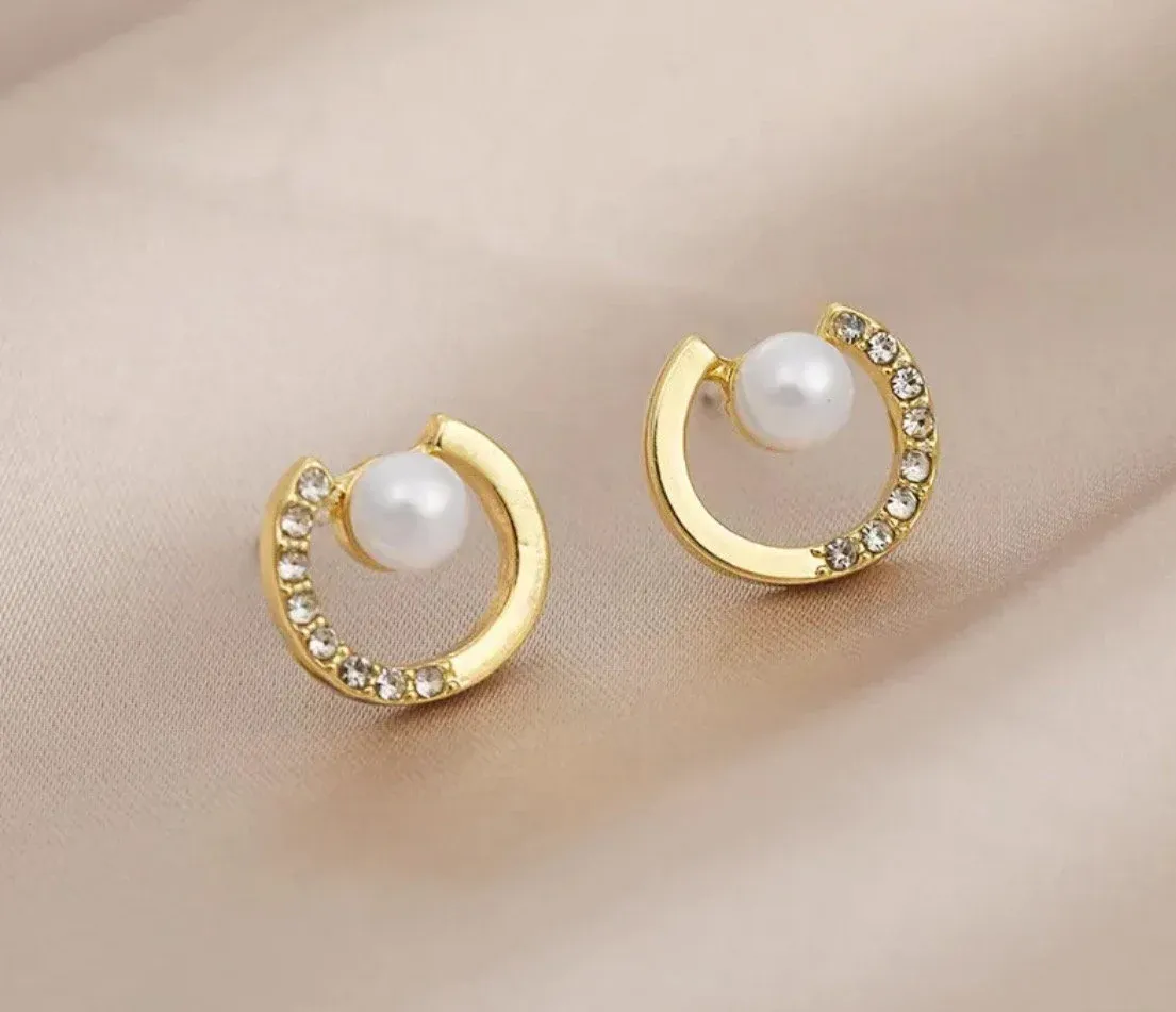 Small Pearl Circle Earrings