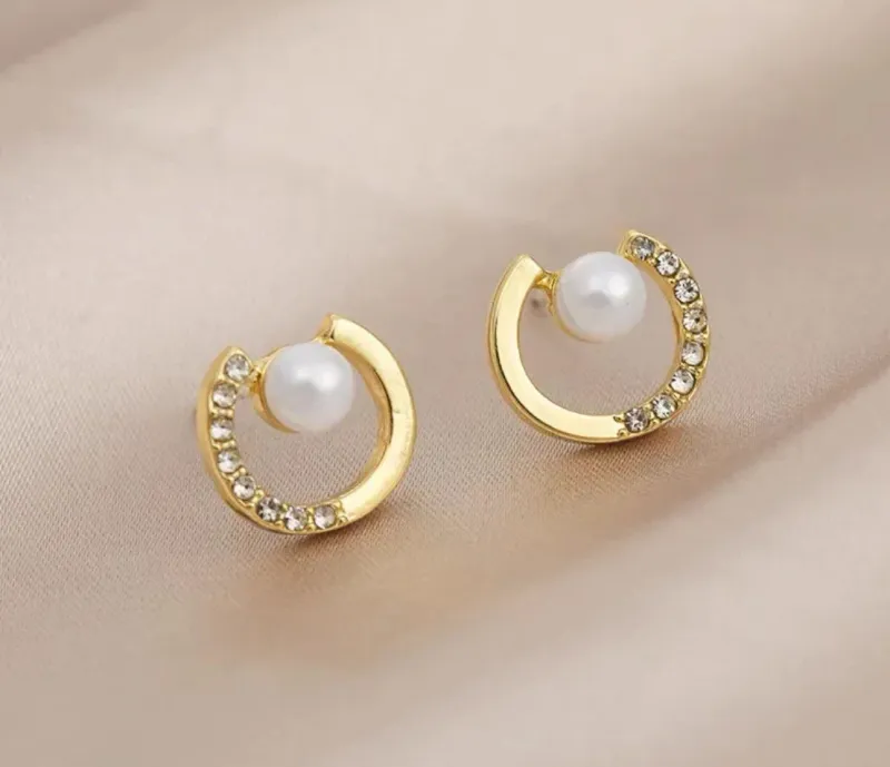 Small Pearl Circle Earrings