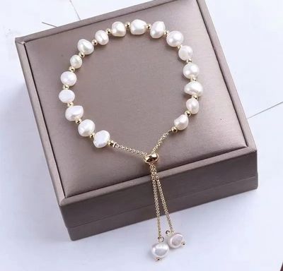 Adjustable Bracelet with a Dainty Chain and Pearls