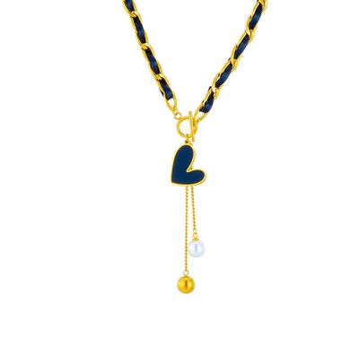 Gold Tone Toggle Necklace With Black Heart