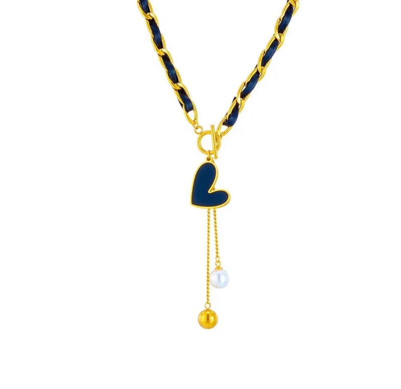 Gold Tone Toggle Necklace With Black Heart