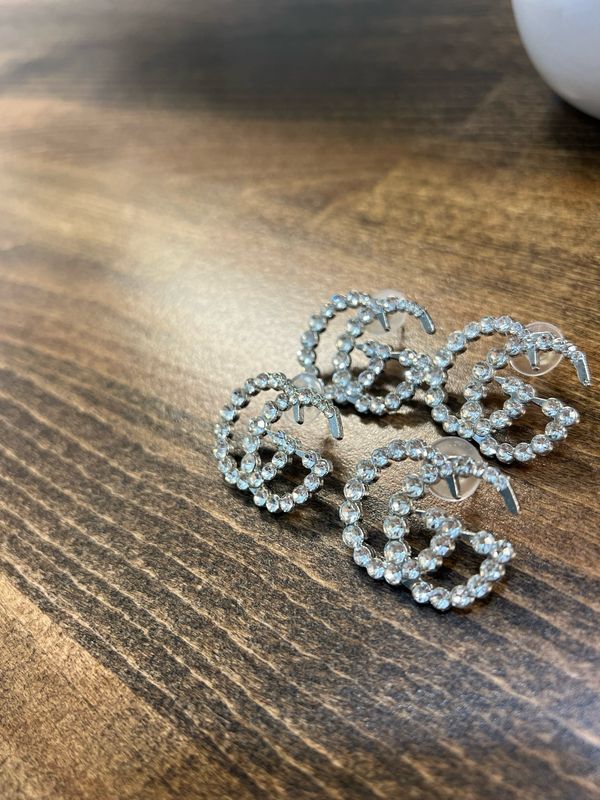 Rhinestone GG Earrings -Silver Tone