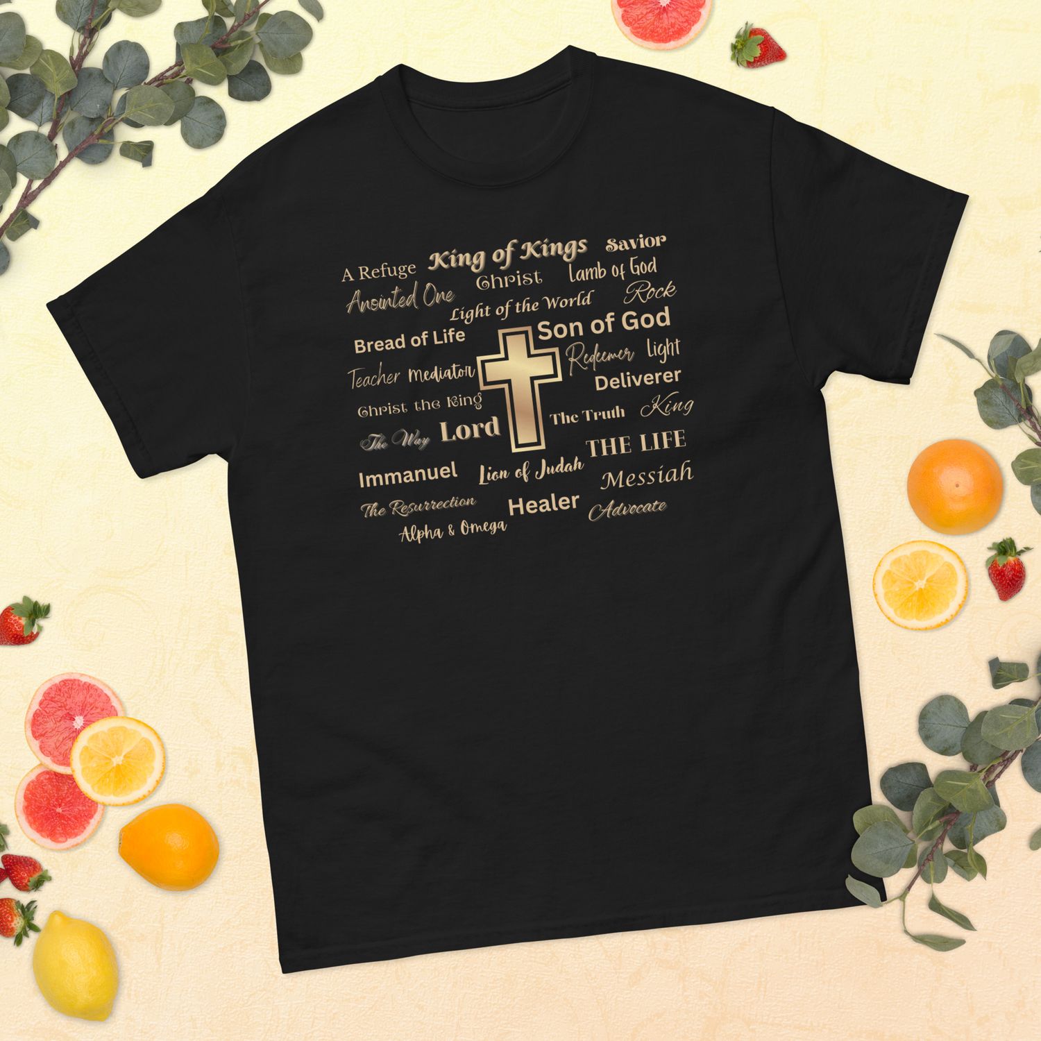 Names of Jesus w/Cross Gold T-shirt