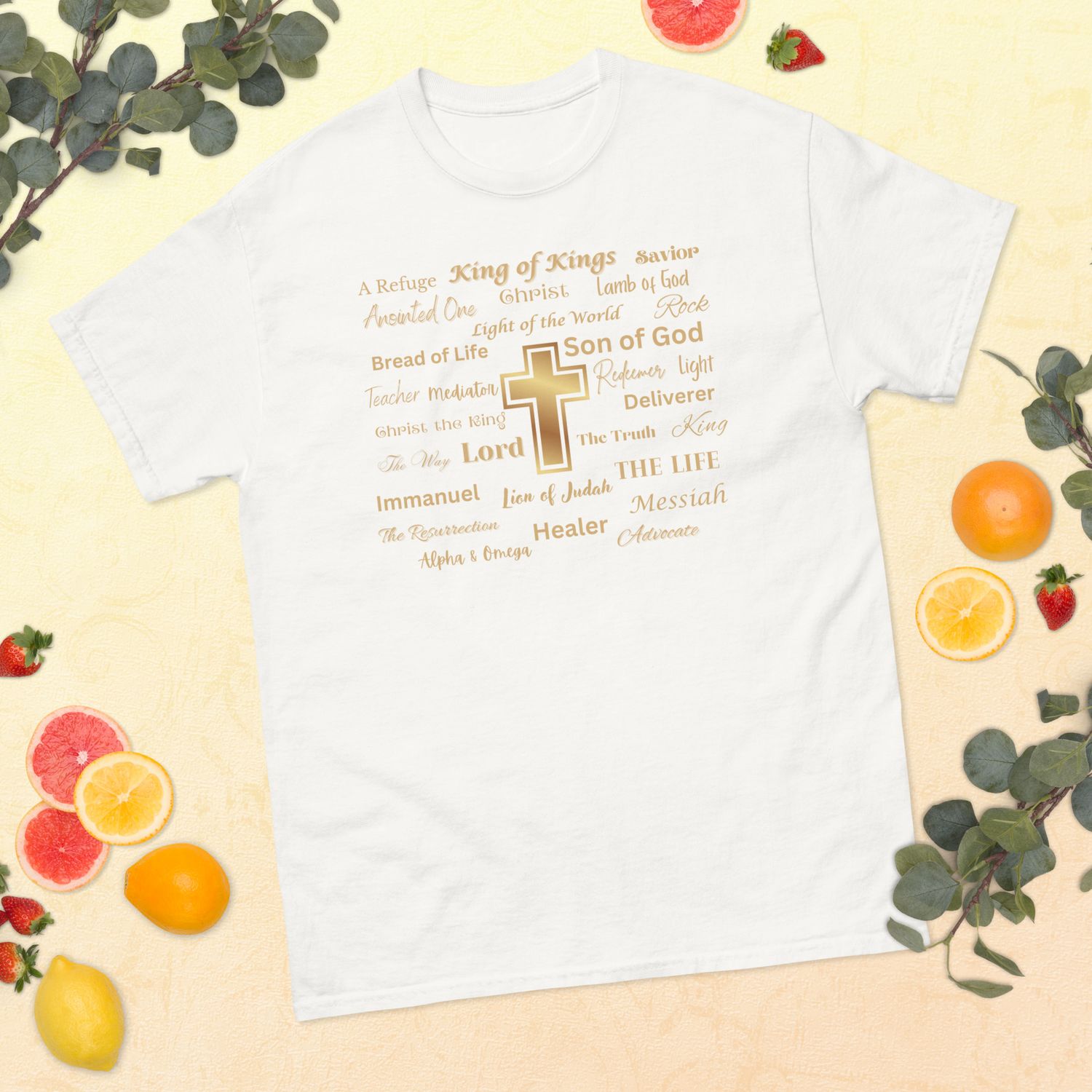 Names of Jesus w/Cross Gold T-shirt