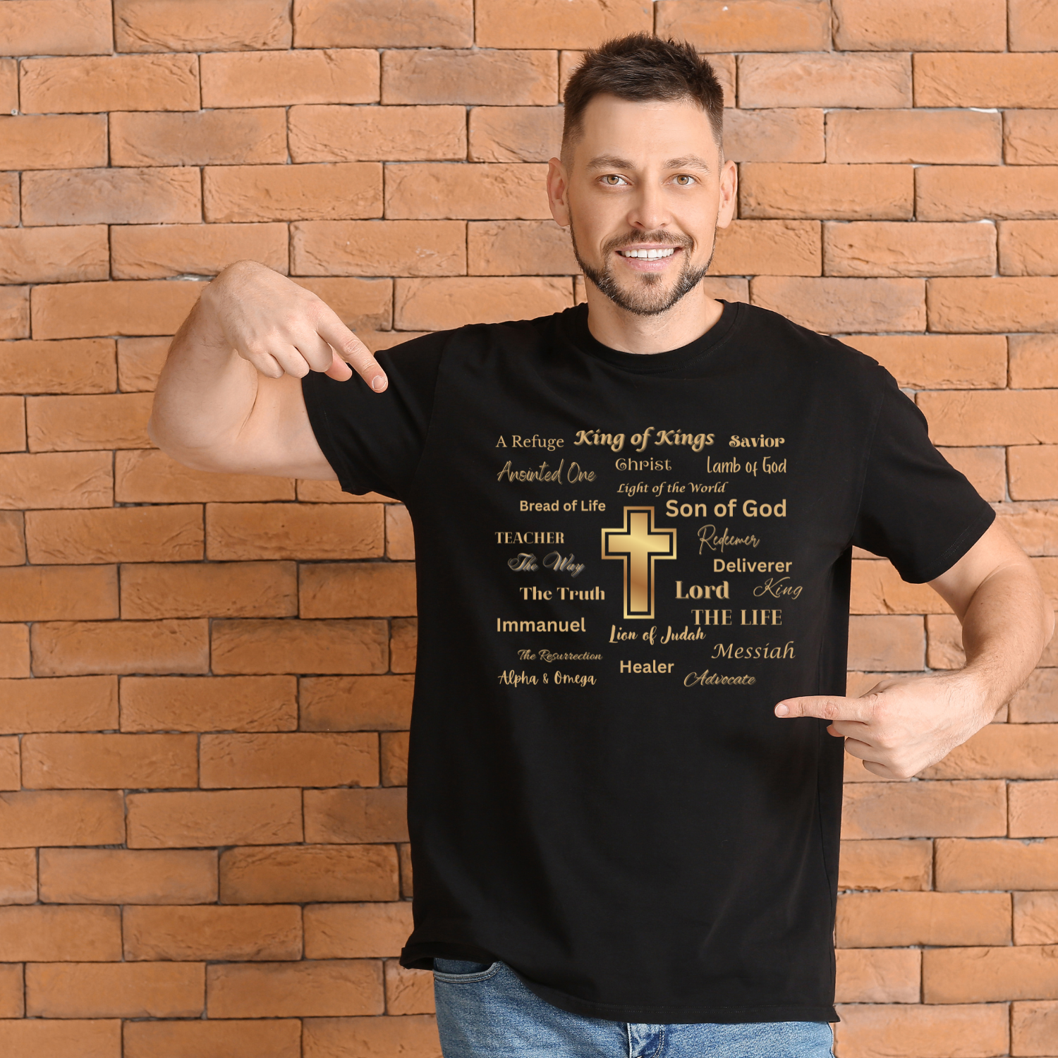 Names of Jesus w/Cross Gold T-shirt