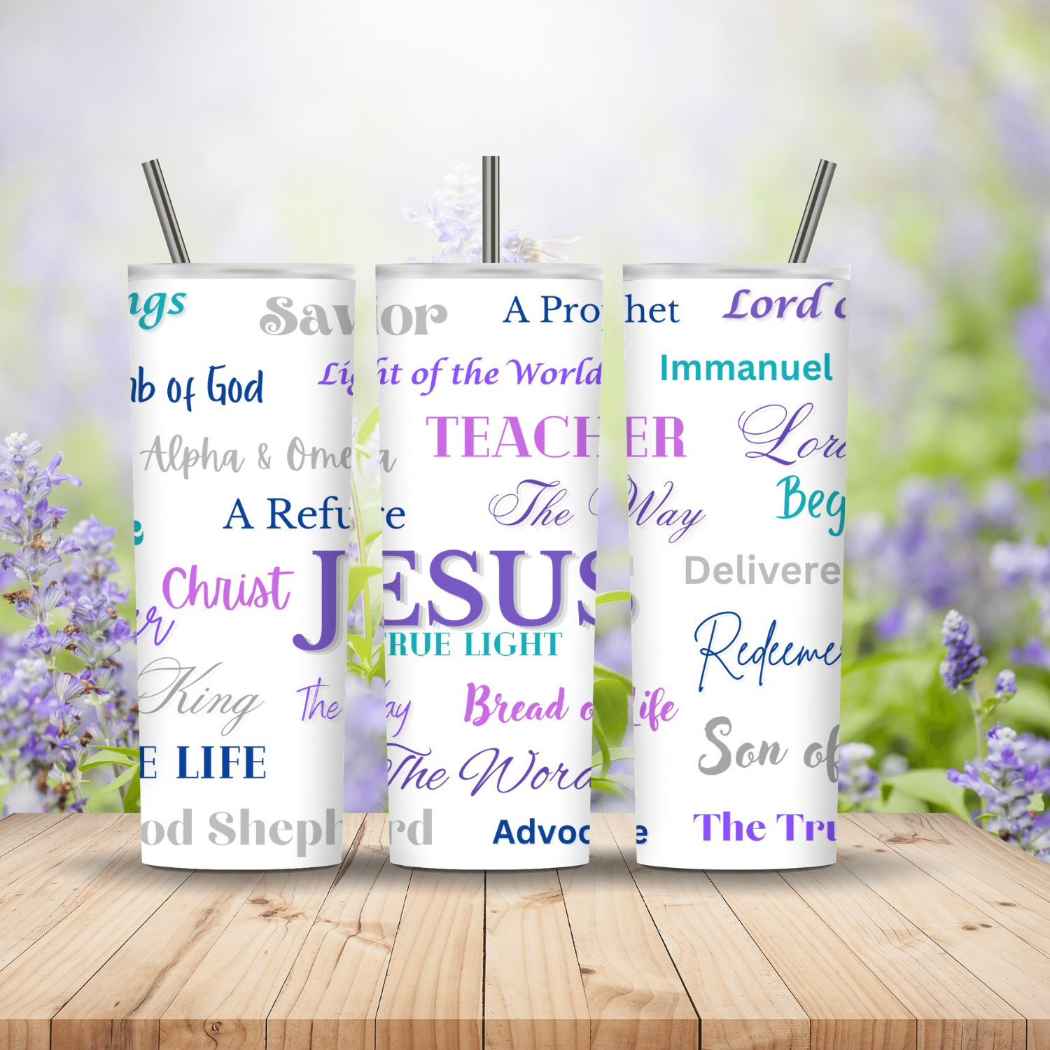 Jesus Names Tumbler Purple
