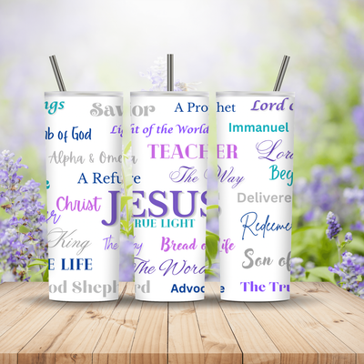 Jesus Names Tumbler Purple