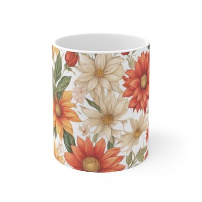 Multicolor Fall Foliage Flowers, Floral Coffee Mug