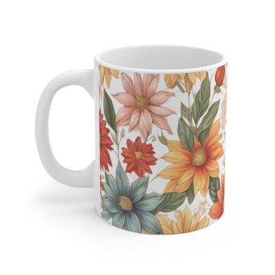 Multicolor Fall Foliage Flowers, Floral Coffee Mug