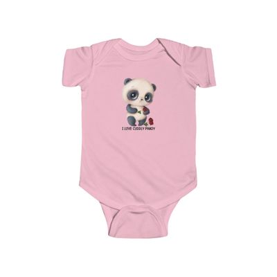 Panda Cub Holding A Rose Bodysuit | Cute Baby Onesie