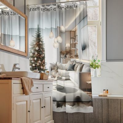 Christmas Living Room Tree Shower Curtain | Isaiah 9:6 Scripture