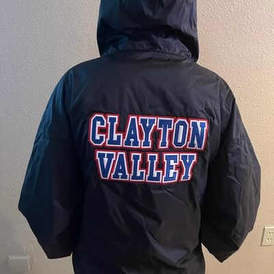 Cheer Jacket w/ Tackle Twill Clayton Valley on back and Embroidered Athlete Name on left chest