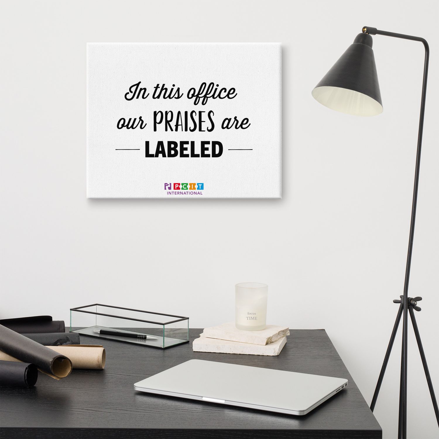 Canvas &quot;In this office our praises are labeled&quot;