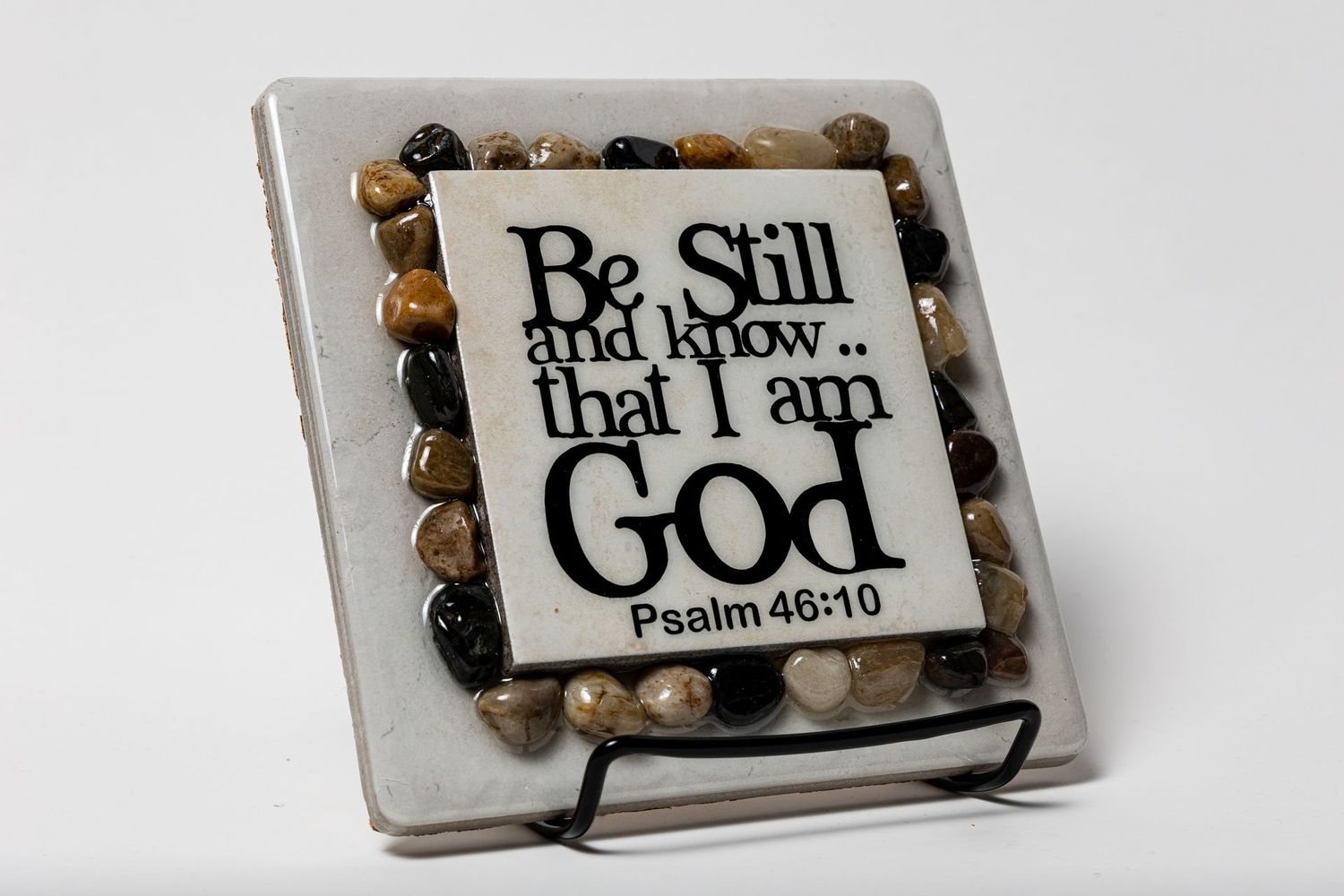 3-in-1 Be Still Hotplate & Counter Plaque - Natural stone resin w/ rocks (6x6)