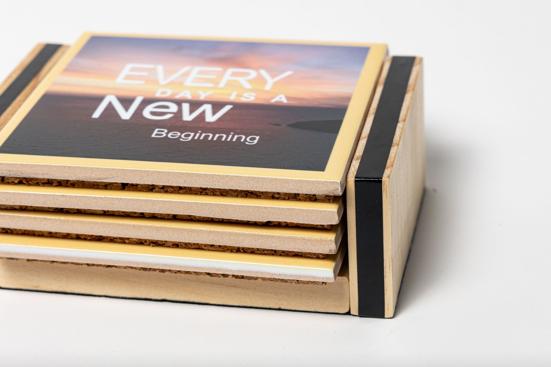 Every Day Is a New Beginning - Inspirational Coaster Set with Holder
