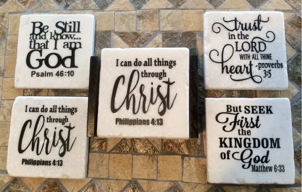 Pick 4: Personalized Scripture - Marble Coaster Set with Holder