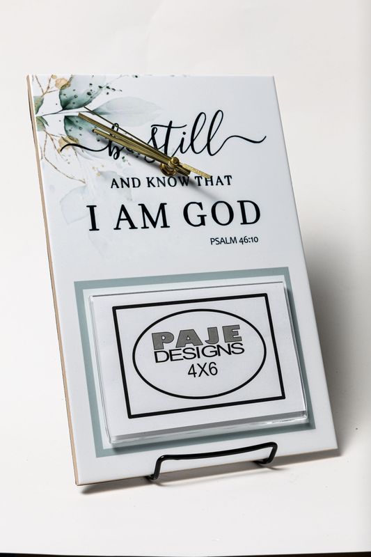 Wall-Mountable "Be Still" Inspirational Photo Clock *vertical frame* (8x12)